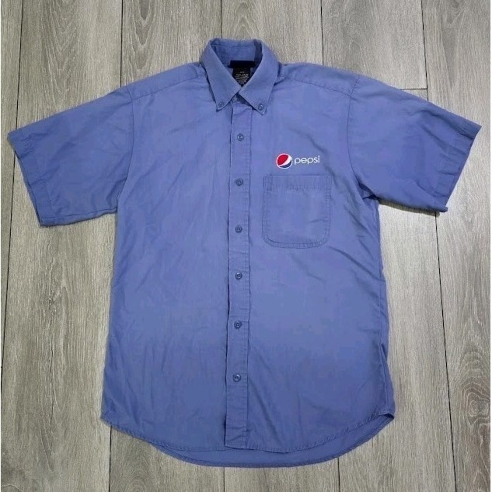 Pepsi‎ Aramark Work Shirt Men M Blue Short Sleeve Uniform Embroidered Logo VTG
